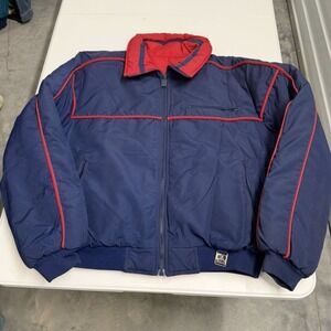 Vintage 80s Mens Blue Red Lined Bomber Jacket snowboarding jacket Size Large